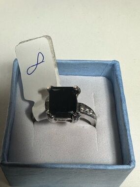Elegant Silver Ring with Black Square Stone